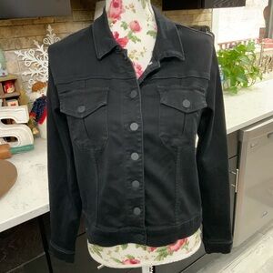 Kut from the Kloth Amelia Black Jean Jacket Dark Denim Trucker Large Stretch